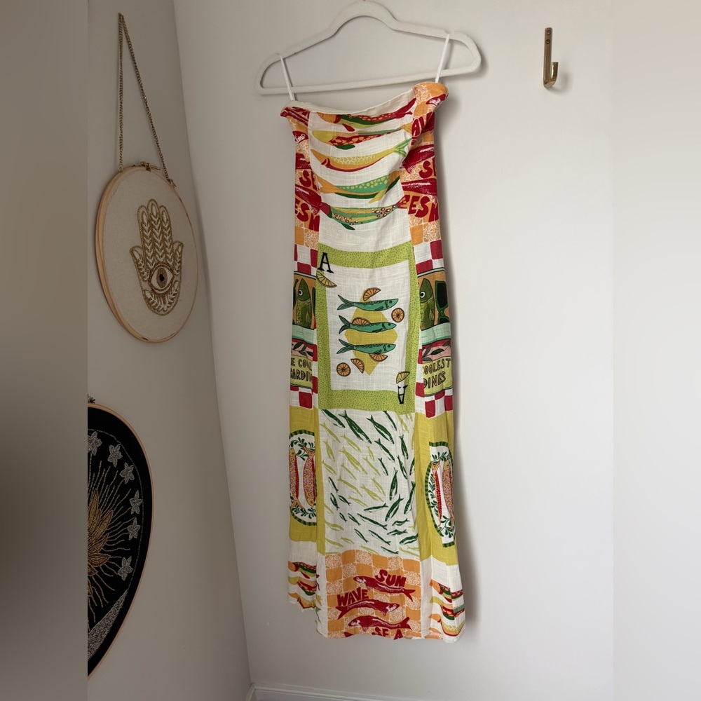 Viral paper heart Sardine Print Strapless tie Dress